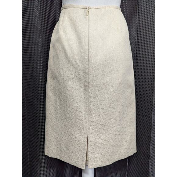 NWOT! SHIMMERING GOLD ON CREAM, GLOWING METALLIC, COTTON POLY PENCIL SKIRT! SZ 8 - Picture 4 of 7